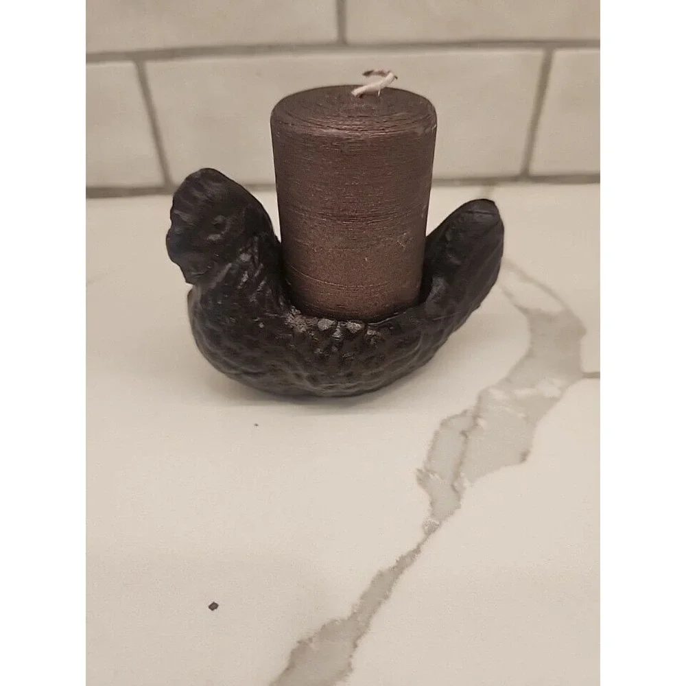 Set/2 Cast Iron Chicken‎ Hen Votive Or Tealight Candle Holders Farmhouse Rustic